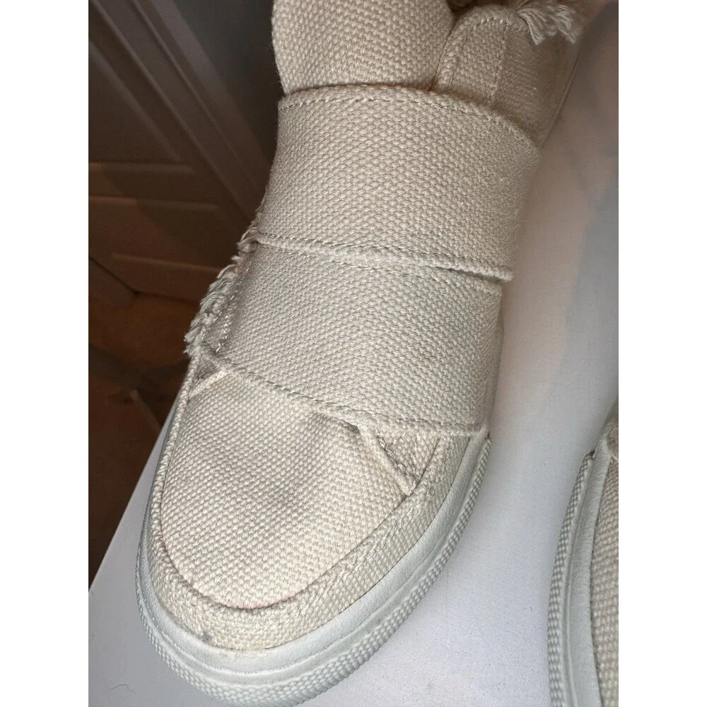 Zara Trafaluc Beige Canvas Raw Edge Mule Sneaker Slip On Shoes Womens Size 7.5